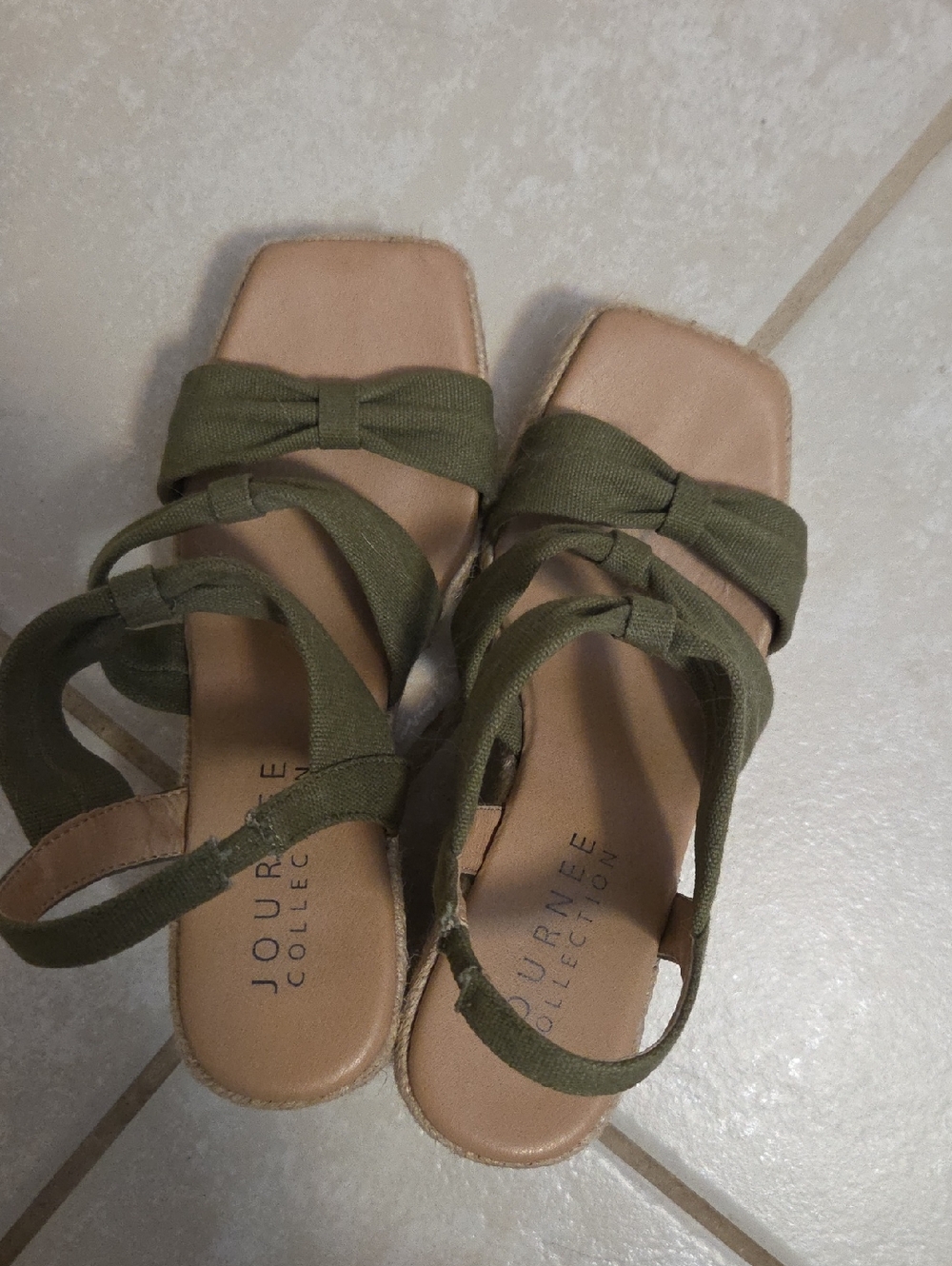 Journee Collection Olive Green Strappy Espadrille Sandals with Ankle Wrap